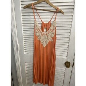Mudd Mini Tank Dress Junior XL Salmon Lace Crocheted Mini Dress/Coverup